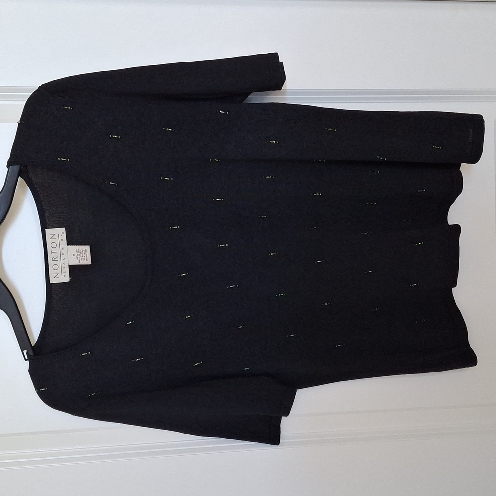 Norton McNaughton Black Silk Sweater Size M Short Sleeve Sparkly Beads EUC